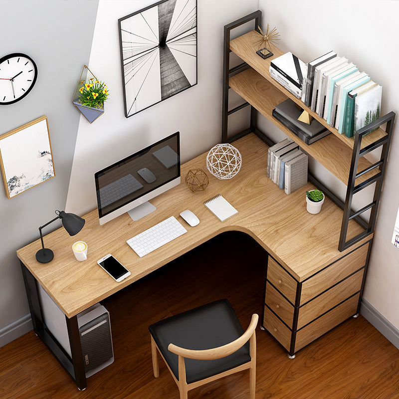 Corner Pine Wood Writing Desk Contemporary H-Shape Base Desk with Shelf 63"L x 31.5"W x 29.5"H Clearhalo 'furn' 'furn_office_desk' 'Furniture' 'Office Desks' 'Office Furniture' 'office_desk' 5658256