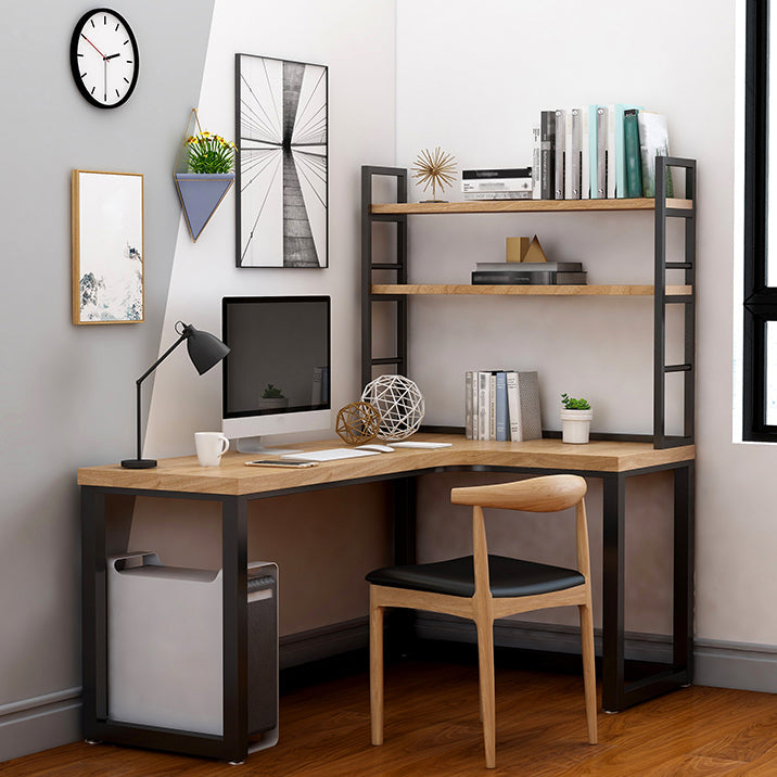 Corner Pine Wood Writing Desk Contemporary H-Shape Base Desk with Shelf 47.2"L x 31.5"W x 29.5"H Clearhalo 'furn' 'furn_office_desk' 'Furniture' 'Office Desks' 'Office Furniture' 'office_desk' 5658257