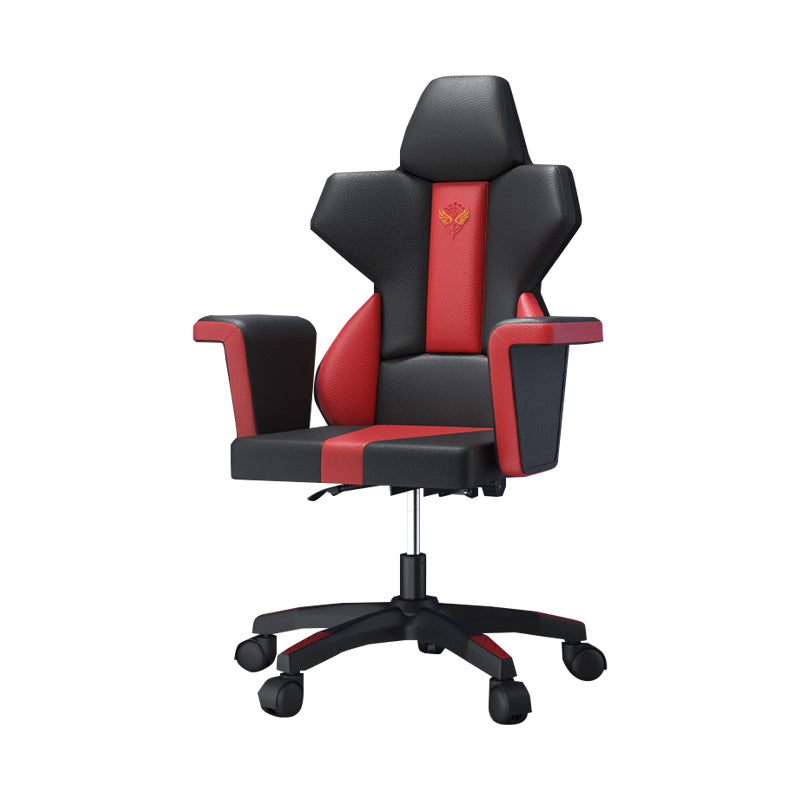 Modern Fixed Arm Desk Computer Chair High-Back Chair with Wheels Black-Red 1 Piece Without Footrest Clearhalo 'furn' 'furn_office_chair' 'Furniture' 'Office Chairs' 'Office Furniture' 'office_chair' 5658307