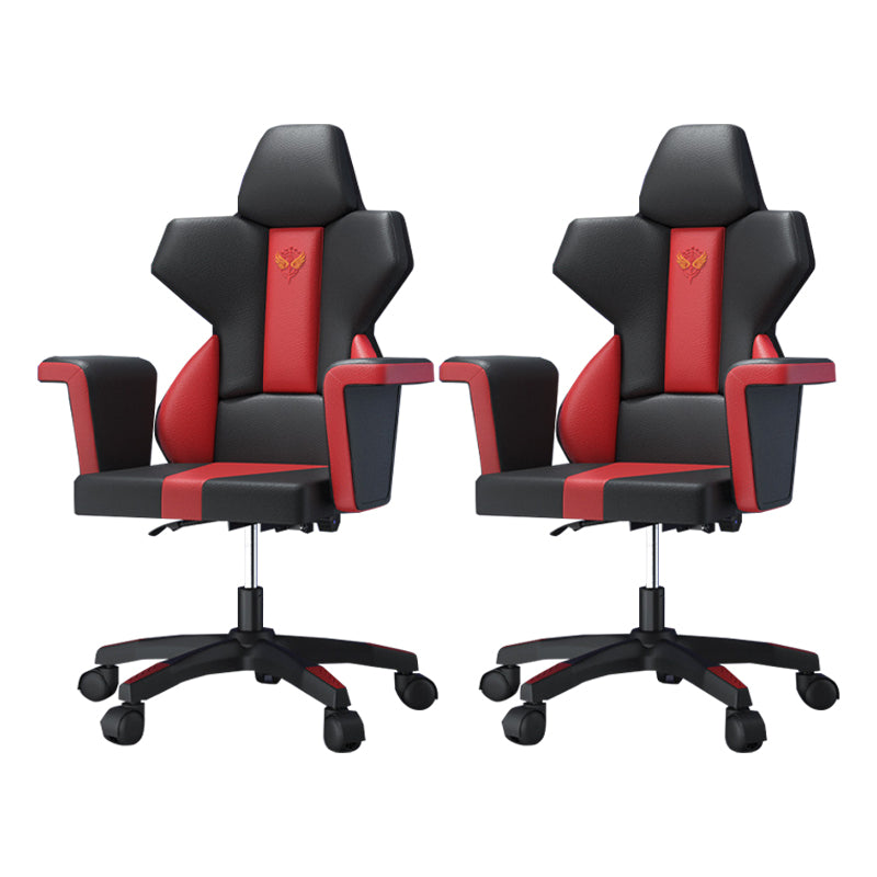 Modern Fixed Arm Desk Computer Chair High-Back Chair with Wheels Black-Red 2 Piece Set Without Footrest Clearhalo 'furn' 'furn_office_chair' 'Furniture' 'Office Chairs' 'Office Furniture' 'office_chair' 5658308