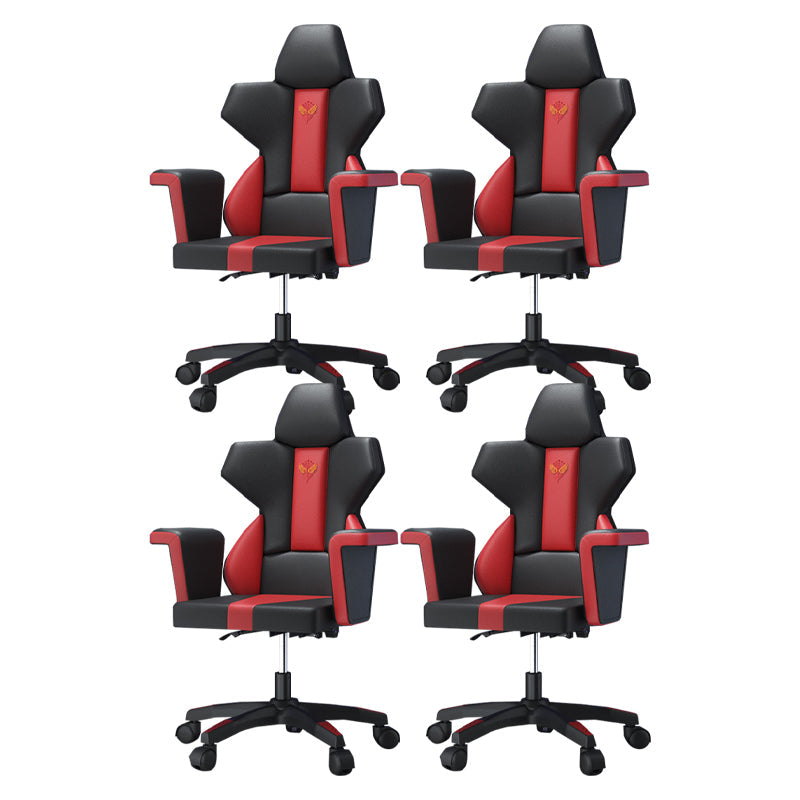Modern Fixed Arm Desk Computer Chair High-Back Chair with Wheels Black-Red 4 Piece Set Without Footrest Clearhalo 'furn' 'furn_office_chair' 'Furniture' 'Office Chairs' 'Office Furniture' 'office_chair' 5658311