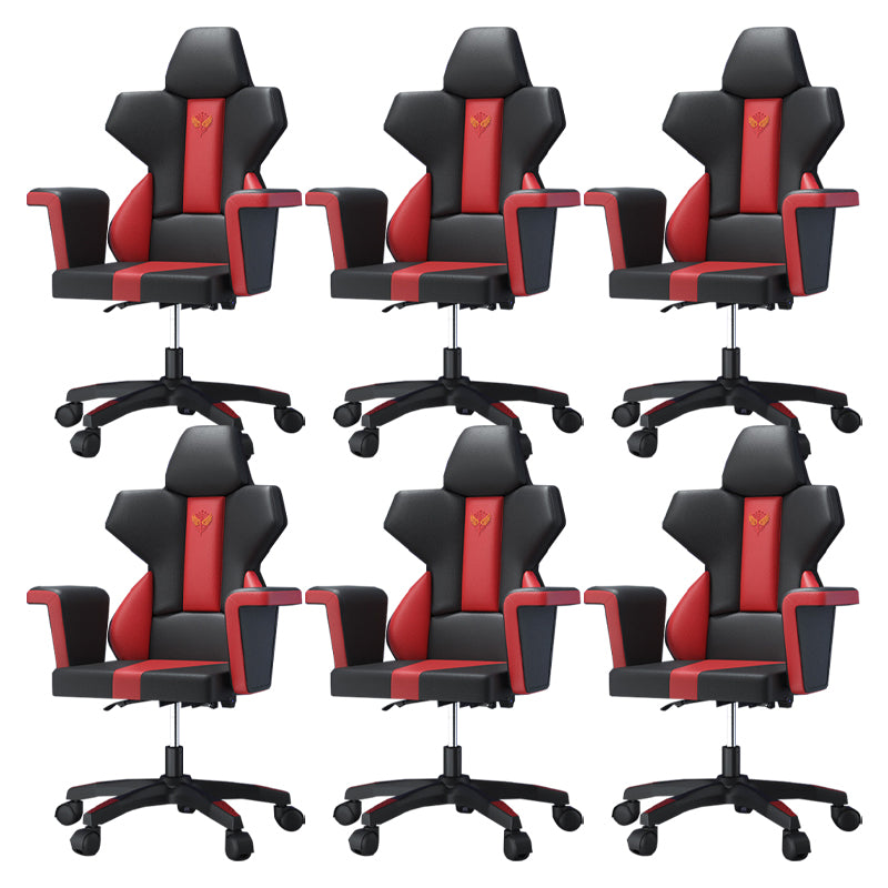 Modern Fixed Arm Desk Computer Chair High-Back Chair with Wheels Black-Red 6 Piece Set Without Footrest Clearhalo 'furn' 'furn_office_chair' 'Furniture' 'Office Chairs' 'Office Furniture' 'office_chair' 5658312