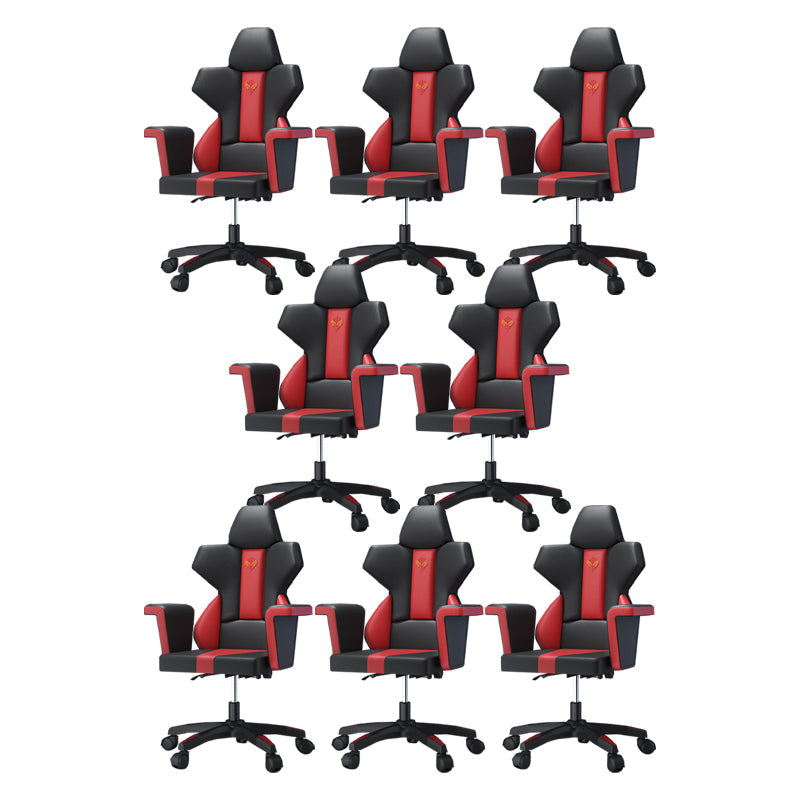 Modern Fixed Arm Desk Computer Chair High-Back Chair with Wheels Black-Red 8 Piece Set Without Footrest Clearhalo 'furn' 'furn_office_chair' 'Furniture' 'Office Chairs' 'Office Furniture' 'office_chair' 5658314