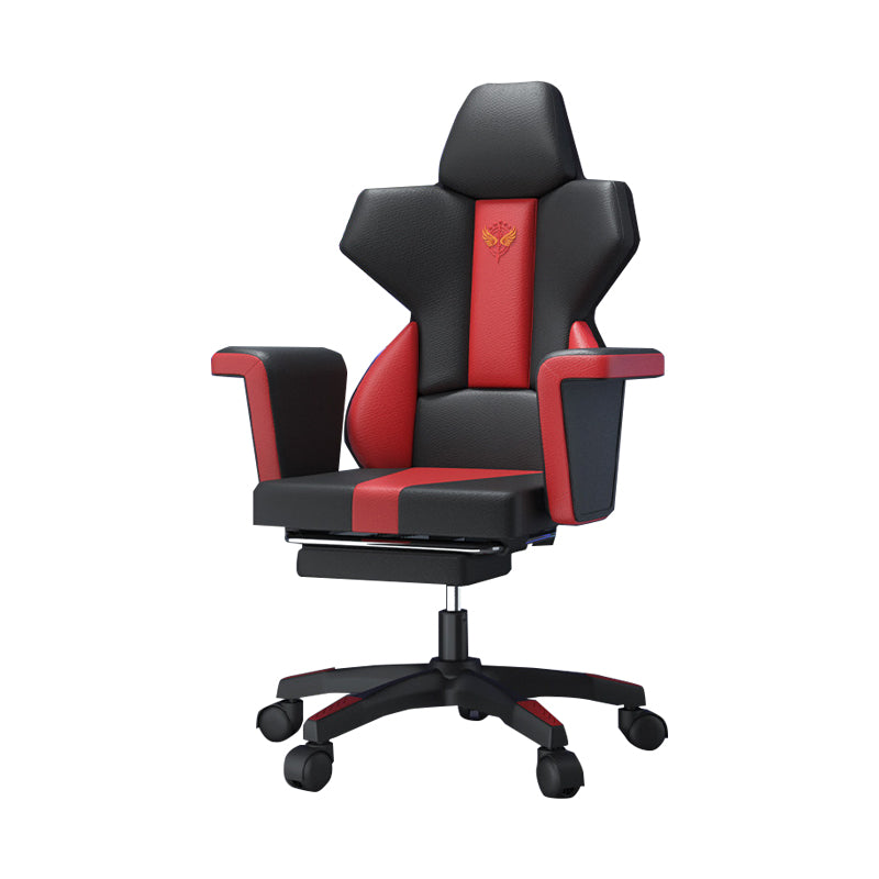 Modern Fixed Arm Desk Computer Chair High-Back Chair with Wheels Black-Red 1 Piece With Footrest Clearhalo 'furn' 'furn_office_chair' 'Furniture' 'Office Chairs' 'Office Furniture' 'office_chair' 5658317