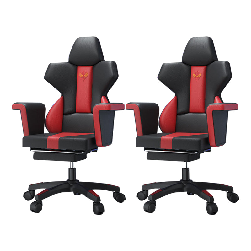 Modern Fixed Arm Desk Computer Chair High-Back Chair with Wheels Black-Red 2 Piece Set With Footrest Clearhalo 'furn' 'furn_office_chair' 'Furniture' 'Office Chairs' 'Office Furniture' 'office_chair' 5658319