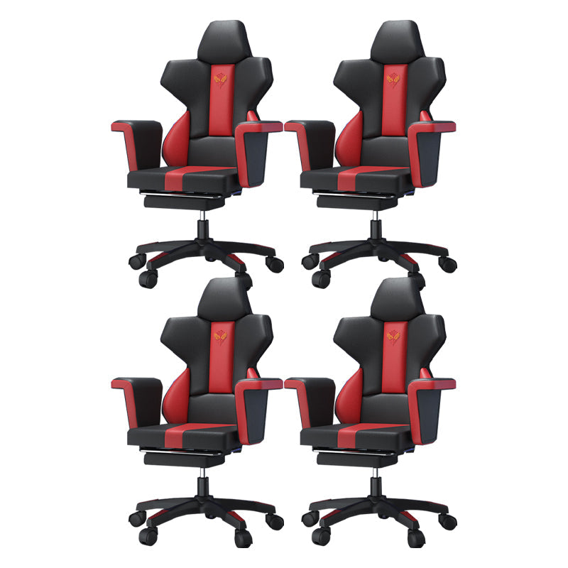 Modern Fixed Arm Desk Computer Chair High-Back Chair with Wheels Black-Red 4 Piece Set With Footrest Clearhalo 'furn' 'furn_office_chair' 'Furniture' 'Office Chairs' 'Office Furniture' 'office_chair' 5658321
