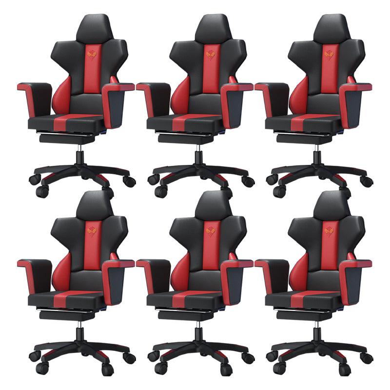 Modern Fixed Arm Desk Computer Chair High-Back Chair with Wheels Black-Red 6 Piece Set With Footrest Clearhalo 'furn' 'furn_office_chair' 'Furniture' 'Office Chairs' 'Office Furniture' 'office_chair' 5658323