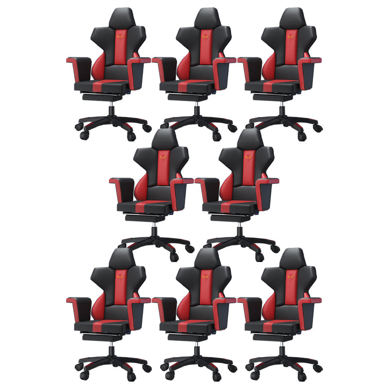 Modern Fixed Arm Desk Computer Chair High-Back Chair with Wheels Black-Red 8 Piece Set With Footrest Clearhalo 'furn' 'furn_office_chair' 'Furniture' 'Office Chairs' 'Office Furniture' 'office_chair' 5658325