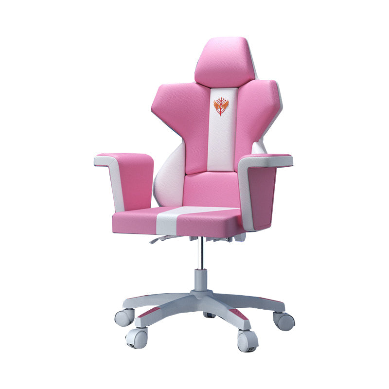 Modern Fixed Arm Desk Computer Chair High-Back Chair with Wheels White-Pink 1 Piece Without Footrest Clearhalo 'furn' 'furn_office_chair' 'Furniture' 'Office Chairs' 'Office Furniture' 'office_chair' 5658327