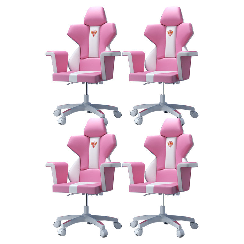 Modern Fixed Arm Desk Computer Chair High-Back Chair with Wheels White-Pink 4 Piece Set Without Footrest Clearhalo 'furn' 'furn_office_chair' 'Furniture' 'Office Chairs' 'Office Furniture' 'office_chair' 5658329