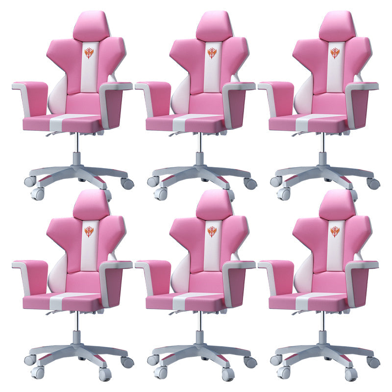 Modern Fixed Arm Desk Computer Chair High-Back Chair with Wheels White-Pink 6 Piece Set Without Footrest Clearhalo 'furn' 'furn_office_chair' 'Furniture' 'Office Chairs' 'Office Furniture' 'office_chair' 5658330