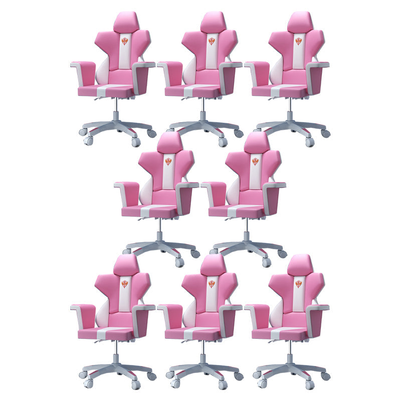 Modern Fixed Arm Desk Computer Chair High-Back Chair with Wheels White-Pink 8 Piece Set Without Footrest Clearhalo 'furn' 'furn_office_chair' 'Furniture' 'Office Chairs' 'Office Furniture' 'office_chair' 5658331