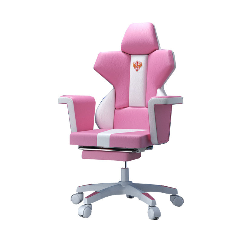 Modern Fixed Arm Desk Computer Chair High-Back Chair with Wheels White-Pink 1 Piece With Footrest Clearhalo 'furn' 'furn_office_chair' 'Furniture' 'Office Chairs' 'Office Furniture' 'office_chair' 5658332