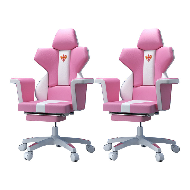Modern Fixed Arm Desk Computer Chair High-Back Chair with Wheels White-Pink 2 Piece Set With Footrest Clearhalo 'furn' 'furn_office_chair' 'Furniture' 'Office Chairs' 'Office Furniture' 'office_chair' 5658333