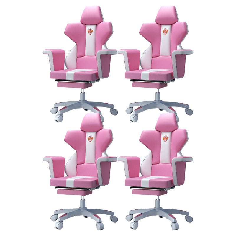 Modern Fixed Arm Desk Computer Chair High-Back Chair with Wheels White-Pink 4 Piece Set With Footrest Clearhalo 'furn' 'furn_office_chair' 'Furniture' 'Office Chairs' 'Office Furniture' 'office_chair' 5658334