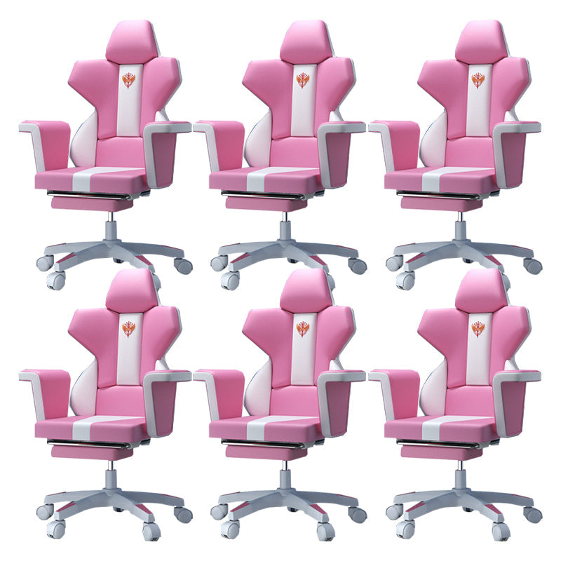 Modern Fixed Arm Desk Computer Chair High-Back Chair with Wheels White-Pink 6 Piece Set With Footrest Clearhalo 'furn' 'furn_office_chair' 'Furniture' 'Office Chairs' 'Office Furniture' 'office_chair' 5658335