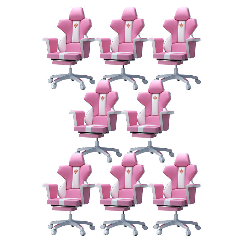 Modern Fixed Arm Desk Computer Chair High-Back Chair with Wheels White-Pink 8 Piece Set With Footrest Clearhalo 'furn' 'furn_office_chair' 'Furniture' 'Office Chairs' 'Office Furniture' 'office_chair' 5658336