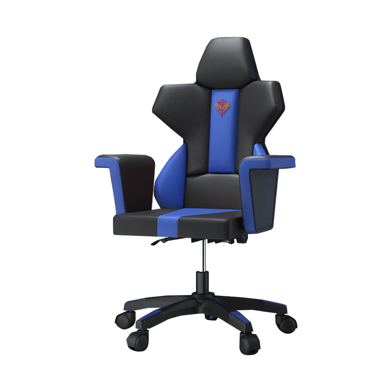 Modern Fixed Arm Desk Computer Chair High-Back Chair with Wheels Dark Blue-Black 1 Piece Without Footrest Clearhalo 'furn' 'furn_office_chair' 'Furniture' 'Office Chairs' 'Office Furniture' 'office_chair' 5658337