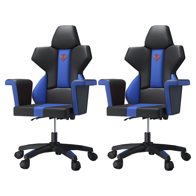 Modern Fixed Arm Desk Computer Chair High-Back Chair with Wheels Dark Blue-Black 2 Piece Set Without Footrest Clearhalo 'furn' 'furn_office_chair' 'Furniture' 'Office Chairs' 'Office Furniture' 'office_chair' 5658338