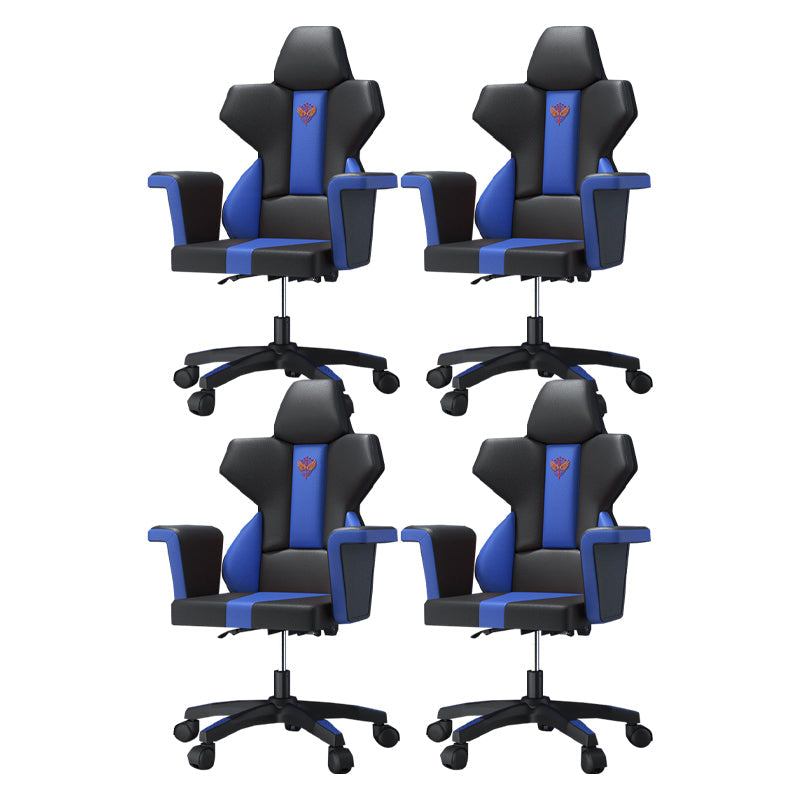 Modern Fixed Arm Desk Computer Chair High-Back Chair with Wheels Dark Blue-Black 4 Piece Set Without Footrest Clearhalo 'furn' 'furn_office_chair' 'Furniture' 'Office Chairs' 'Office Furniture' 'office_chair' 5658339