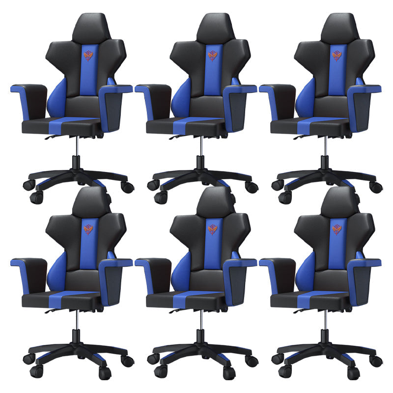 Modern Fixed Arm Desk Computer Chair High-Back Chair with Wheels Dark Blue-Black 6 Piece Set Without Footrest Clearhalo 'furn' 'furn_office_chair' 'Furniture' 'Office Chairs' 'Office Furniture' 'office_chair' 5658340