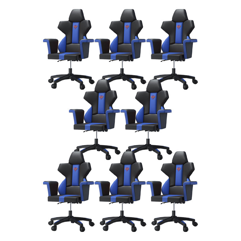Modern Fixed Arm Desk Computer Chair High-Back Chair with Wheels Dark Blue-Black 8 Piece Set Without Footrest Clearhalo 'furn' 'furn_office_chair' 'Furniture' 'Office Chairs' 'Office Furniture' 'office_chair' 5658341