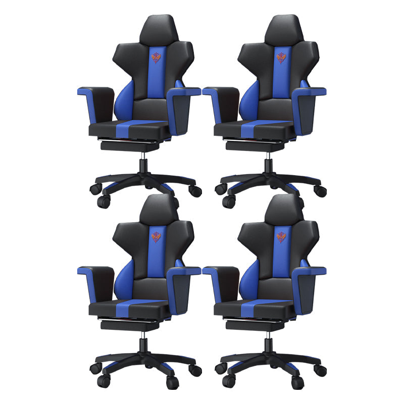 Modern Fixed Arm Desk Computer Chair High-Back Chair with Wheels Dark Blue-Black 4 Piece Set With Footrest Clearhalo 'furn' 'furn_office_chair' 'Furniture' 'Office Chairs' 'Office Furniture' 'office_chair' 5658343