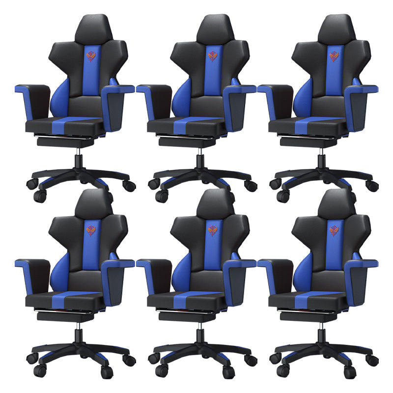 Modern Fixed Arm Desk Computer Chair High-Back Chair with Wheels Dark Blue-Black 6 Piece Set With Footrest Clearhalo 'furn' 'furn_office_chair' 'Furniture' 'Office Chairs' 'Office Furniture' 'office_chair' 5658344