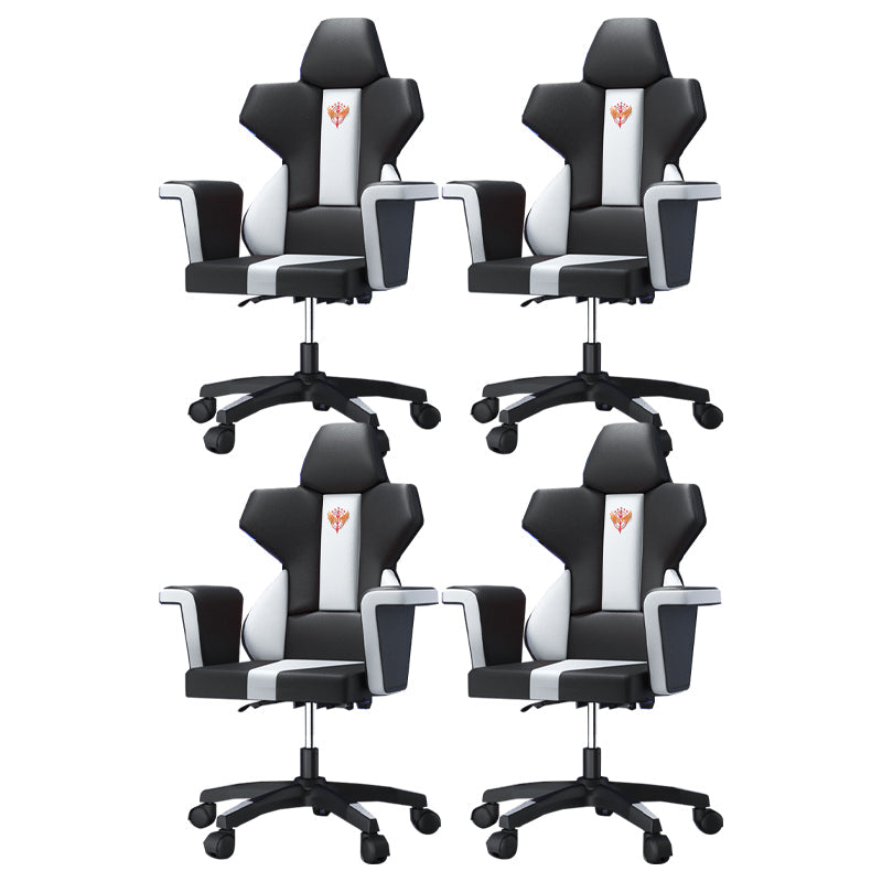 Modern Fixed Arm Desk Computer Chair High-Back Chair with Wheels Black White 4 Piece Set Without Footrest Clearhalo 'furn' 'furn_office_chair' 'Furniture' 'Office Chairs' 'Office Furniture' 'office_chair' 5658348
