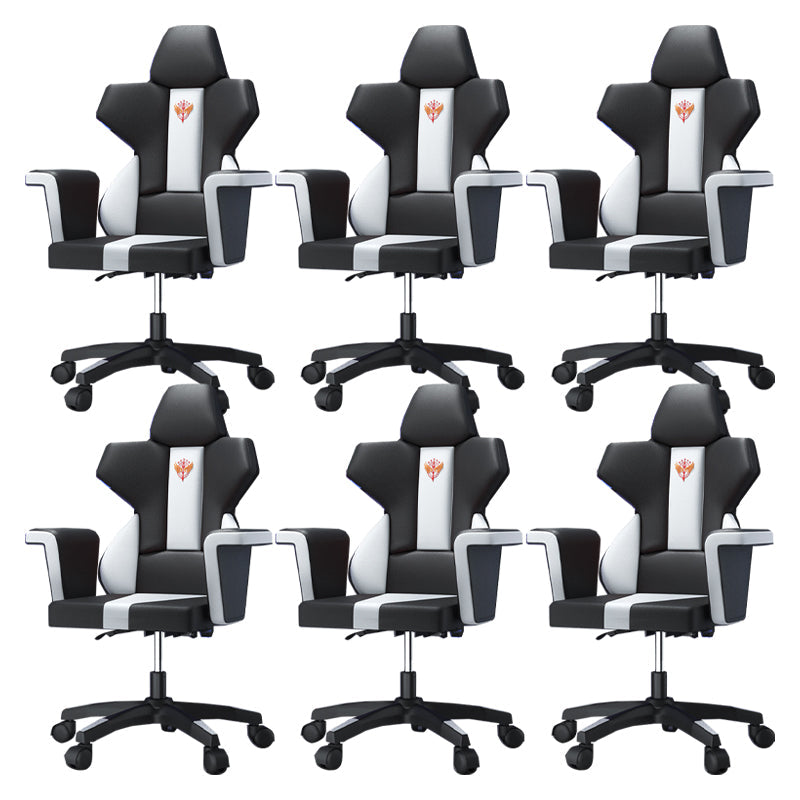 Modern Fixed Arm Desk Computer Chair High-Back Chair with Wheels Black White 6 Piece Set Without Footrest Clearhalo 'furn' 'furn_office_chair' 'Furniture' 'Office Chairs' 'Office Furniture' 'office_chair' 5658349