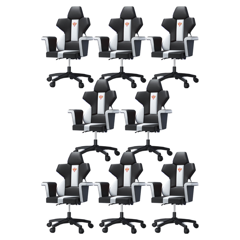 Modern Fixed Arm Desk Computer Chair High-Back Chair with Wheels Black White 8 Piece Set Without Footrest Clearhalo 'furn' 'furn_office_chair' 'Furniture' 'Office Chairs' 'Office Furniture' 'office_chair' 5658350