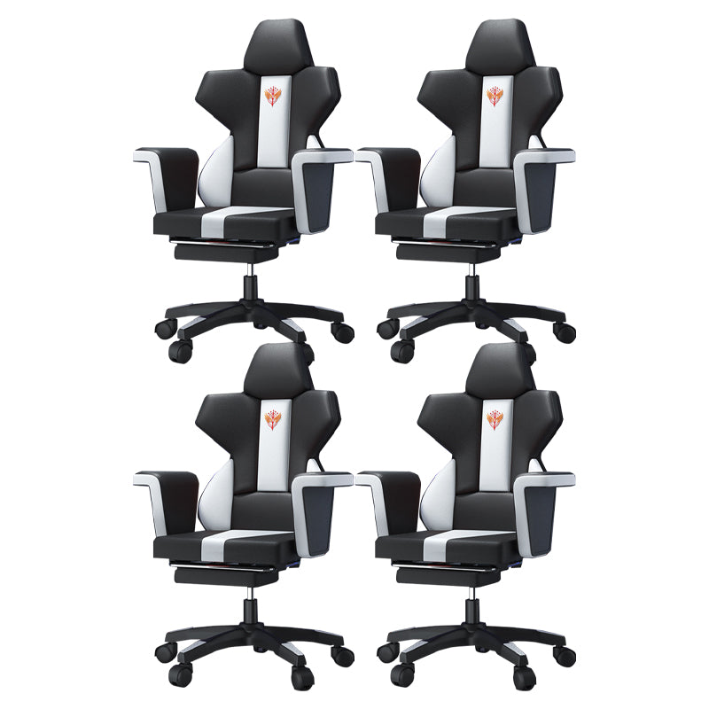 Modern Fixed Arm Desk Computer Chair High-Back Chair with Wheels Black White 4 Piece Set With Footrest Clearhalo 'furn' 'furn_office_chair' 'Furniture' 'Office Chairs' 'Office Furniture' 'office_chair' 5658353