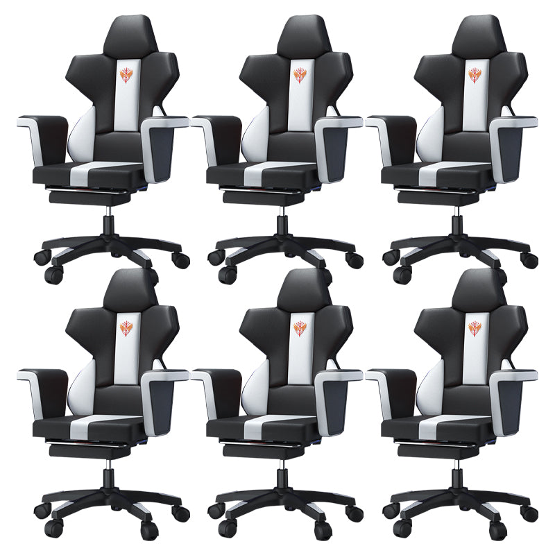Modern Fixed Arm Desk Computer Chair High-Back Chair with Wheels Black White 6 Piece Set With Footrest Clearhalo 'furn' 'furn_office_chair' 'Furniture' 'Office Chairs' 'Office Furniture' 'office_chair' 5658354
