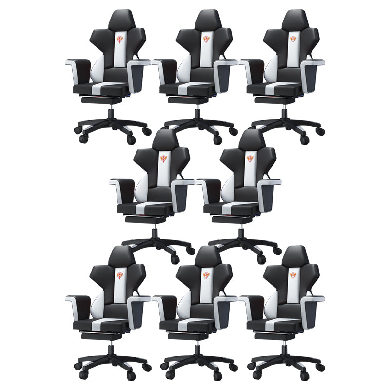 Modern Fixed Arm Desk Computer Chair High-Back Chair with Wheels Black White 8 Piece Set With Footrest Clearhalo 'furn' 'furn_office_chair' 'Furniture' 'Office Chairs' 'Office Furniture' 'office_chair' 5658355