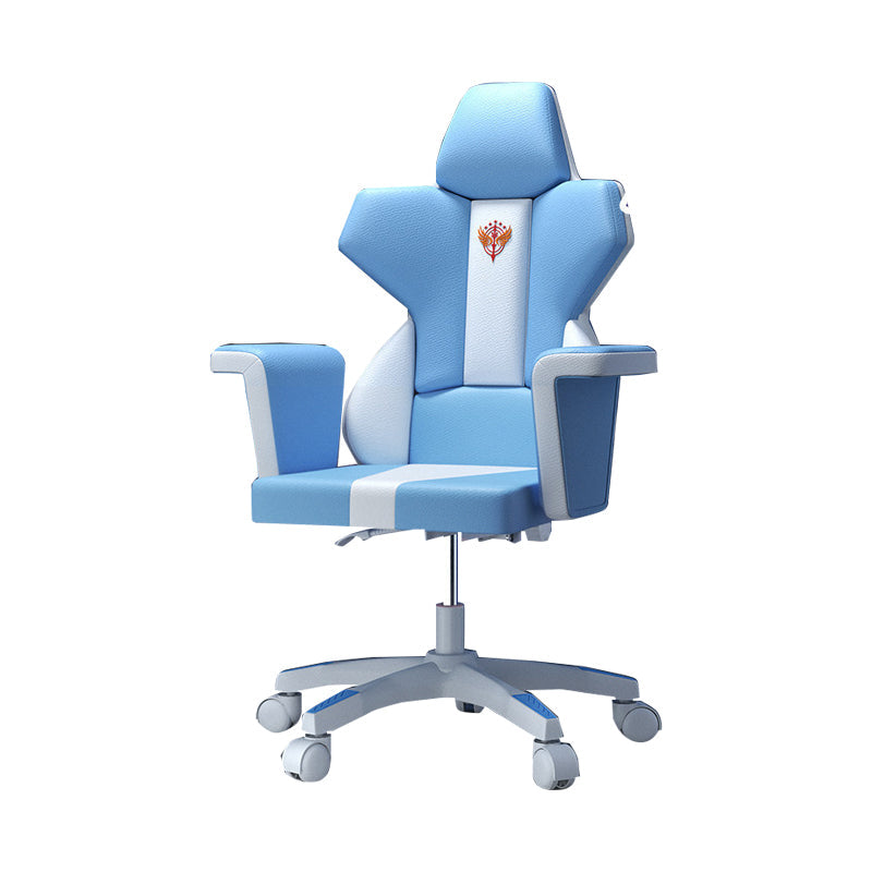 Modern Fixed Arm Desk Computer Chair High-Back Chair with Wheels White-Blue 1 Piece Without Footrest Clearhalo 'furn' 'furn_office_chair' 'Furniture' 'Office Chairs' 'Office Furniture' 'office_chair' 5658356