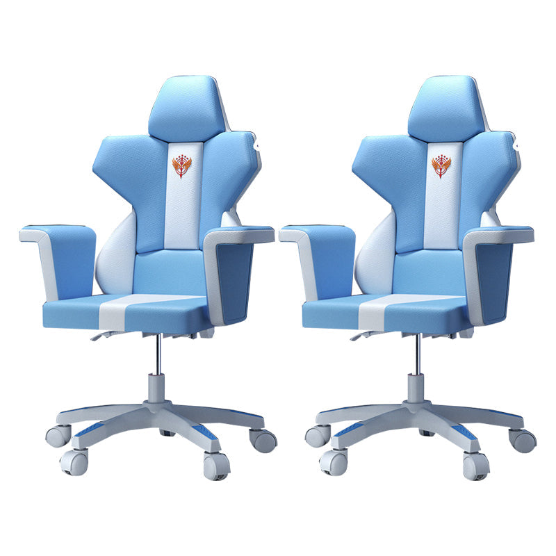 Modern Fixed Arm Desk Computer Chair High-Back Chair with Wheels White-Blue 2 Piece Set Without Footrest Clearhalo 'furn' 'furn_office_chair' 'Furniture' 'Office Chairs' 'Office Furniture' 'office_chair' 5658357