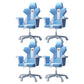 Modern Fixed Arm Desk Computer Chair High-Back Chair with Wheels White-Blue 4 Piece Set Without Footrest Clearhalo 'furn' 'furn_office_chair' 'Furniture' 'Office Chairs' 'Office Furniture' 'office_chair' 5658358