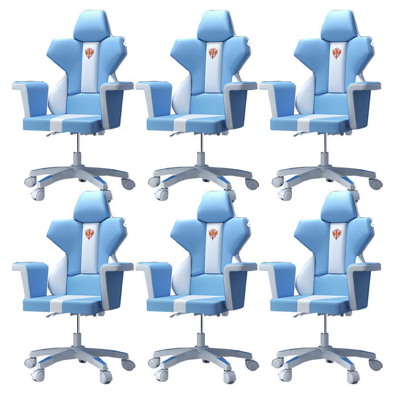 Modern Fixed Arm Desk Computer Chair High-Back Chair with Wheels White-Blue 6 Piece Set Without Footrest Clearhalo 'furn' 'furn_office_chair' 'Furniture' 'Office Chairs' 'Office Furniture' 'office_chair' 5658359