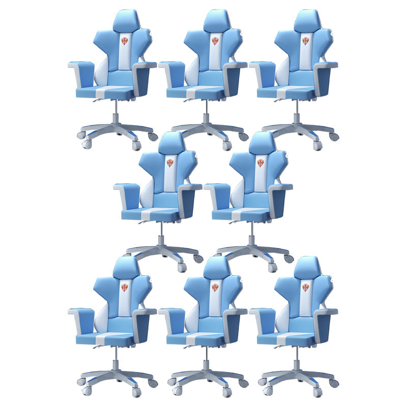 Modern Fixed Arm Desk Computer Chair High-Back Chair with Wheels White-Blue 8 Piece Set Without Footrest Clearhalo 'furn' 'furn_office_chair' 'Furniture' 'Office Chairs' 'Office Furniture' 'office_chair' 5658360