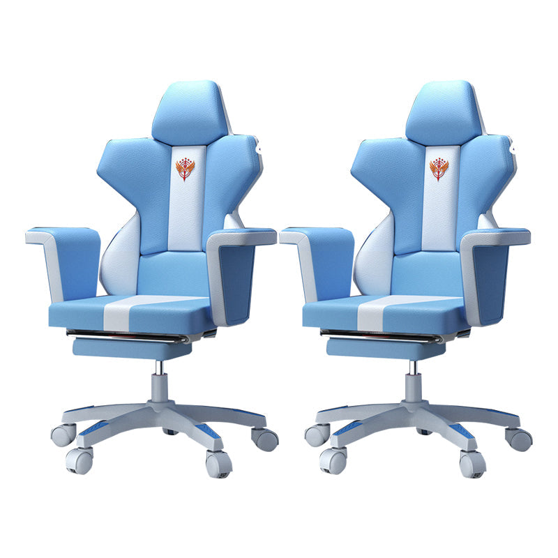 Modern Fixed Arm Desk Computer Chair High-Back Chair with Wheels White-Blue 2 Piece Set With Footrest Clearhalo 'furn' 'furn_office_chair' 'Furniture' 'Office Chairs' 'Office Furniture' 'office_chair' 5658362