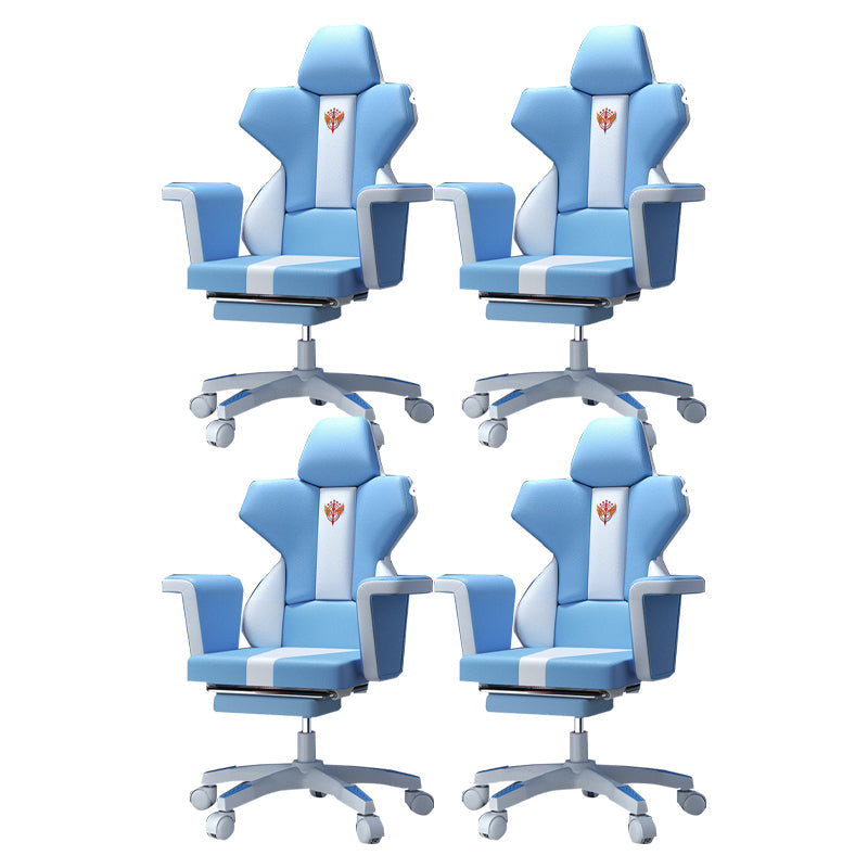 Modern Fixed Arm Desk Computer Chair High-Back Chair with Wheels White-Blue 4 Piece Set With Footrest Clearhalo 'furn' 'furn_office_chair' 'Furniture' 'Office Chairs' 'Office Furniture' 'office_chair' 5658363