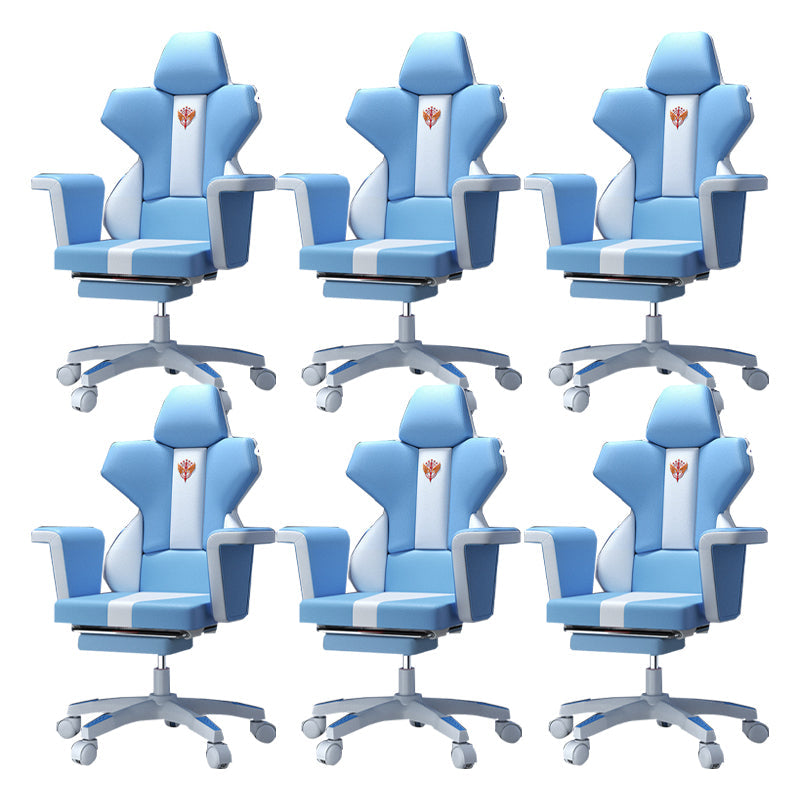 Modern Fixed Arm Desk Computer Chair High-Back Chair with Wheels White-Blue 6 Piece Set With Footrest Clearhalo 'furn' 'furn_office_chair' 'Furniture' 'Office Chairs' 'Office Furniture' 'office_chair' 5658364