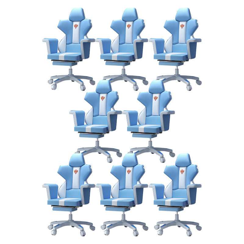Modern Fixed Arm Desk Computer Chair High-Back Chair with Wheels White-Blue 8 Piece Set With Footrest Clearhalo 'furn' 'furn_office_chair' 'Furniture' 'Office Chairs' 'Office Furniture' 'office_chair' 5658365