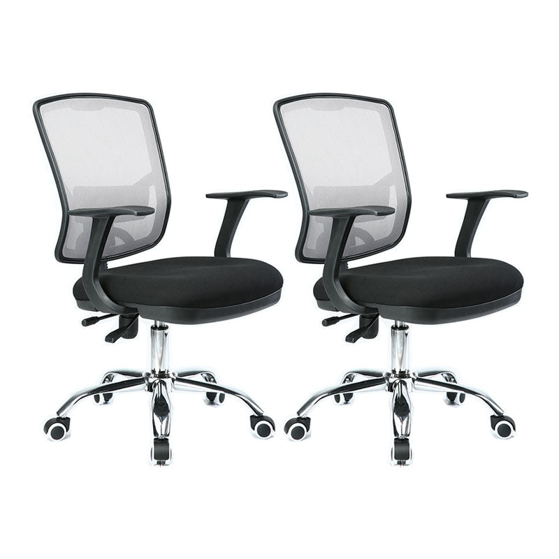 Contemporary Mesh Computer Chair Mid-Back Desk Chair with Wheels in Gray 2 Piece Set Without Headrest Clearhalo 'furn' 'furn_office_chair' 'Furniture' 'Office Chairs' 'Office Furniture' 'office_chair' 5658395
