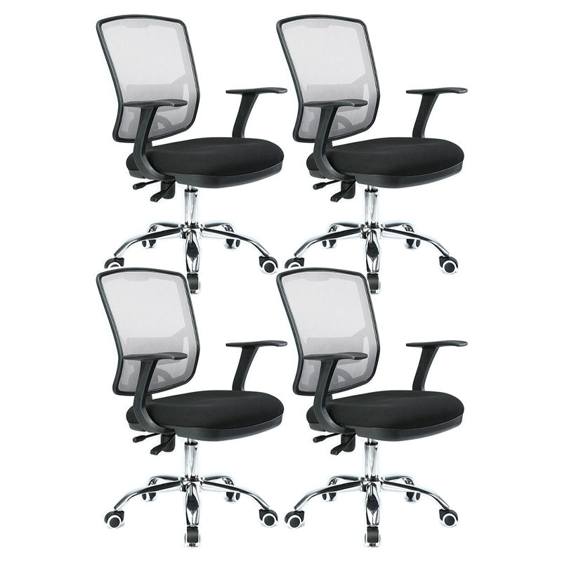 Contemporary Mesh Computer Chair Mid-Back Desk Chair with Wheels in Gray 4 Piece Set Without Headrest Clearhalo 'furn' 'furn_office_chair' 'Furniture' 'Office Chairs' 'Office Furniture' 'office_chair' 5658396