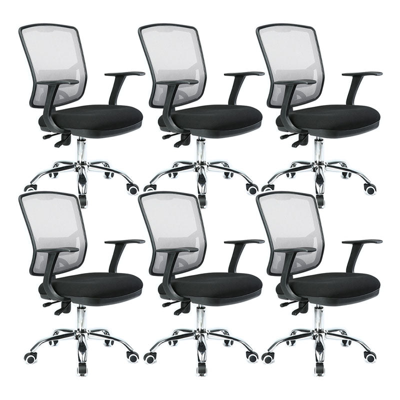 Contemporary Mesh Computer Chair Mid-Back Desk Chair with Wheels in Gray 6 Piece Set Without Headrest Clearhalo 'furn' 'furn_office_chair' 'Furniture' 'Office Chairs' 'Office Furniture' 'office_chair' 5658398