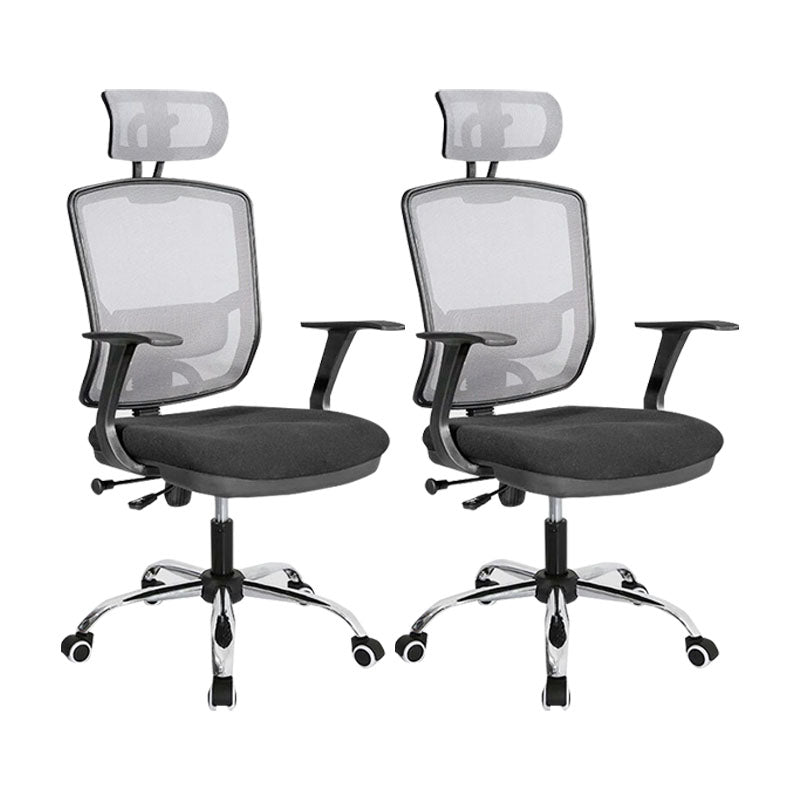 Contemporary Mesh Computer Chair Mid-Back Desk Chair with Wheels in Gray 2 Piece Set With Headrest Clearhalo 'furn' 'furn_office_chair' 'Furniture' 'Office Chairs' 'Office Furniture' 'office_chair' 5658402