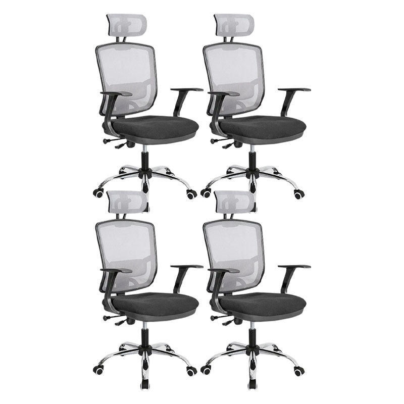 Contemporary Mesh Computer Chair Mid-Back Desk Chair with Wheels in Gray 4 Piece Set With Headrest Clearhalo 'furn' 'furn_office_chair' 'Furniture' 'Office Chairs' 'Office Furniture' 'office_chair' 5658404