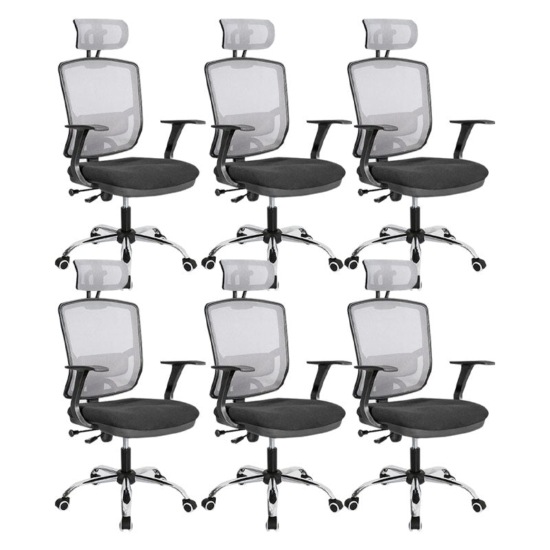 Contemporary Mesh Computer Chair Mid-Back Desk Chair with Wheels in Gray 6 Piece Set With Headrest Clearhalo 'furn' 'furn_office_chair' 'Furniture' 'Office Chairs' 'Office Furniture' 'office_chair' 5658406