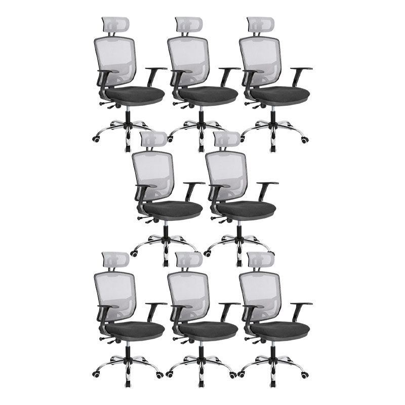 Contemporary Mesh Computer Chair Mid-Back Desk Chair with Wheels in Gray 8 Piece Set With Headrest Clearhalo 'furn' 'furn_office_chair' 'Furniture' 'Office Chairs' 'Office Furniture' 'office_chair' 5658408